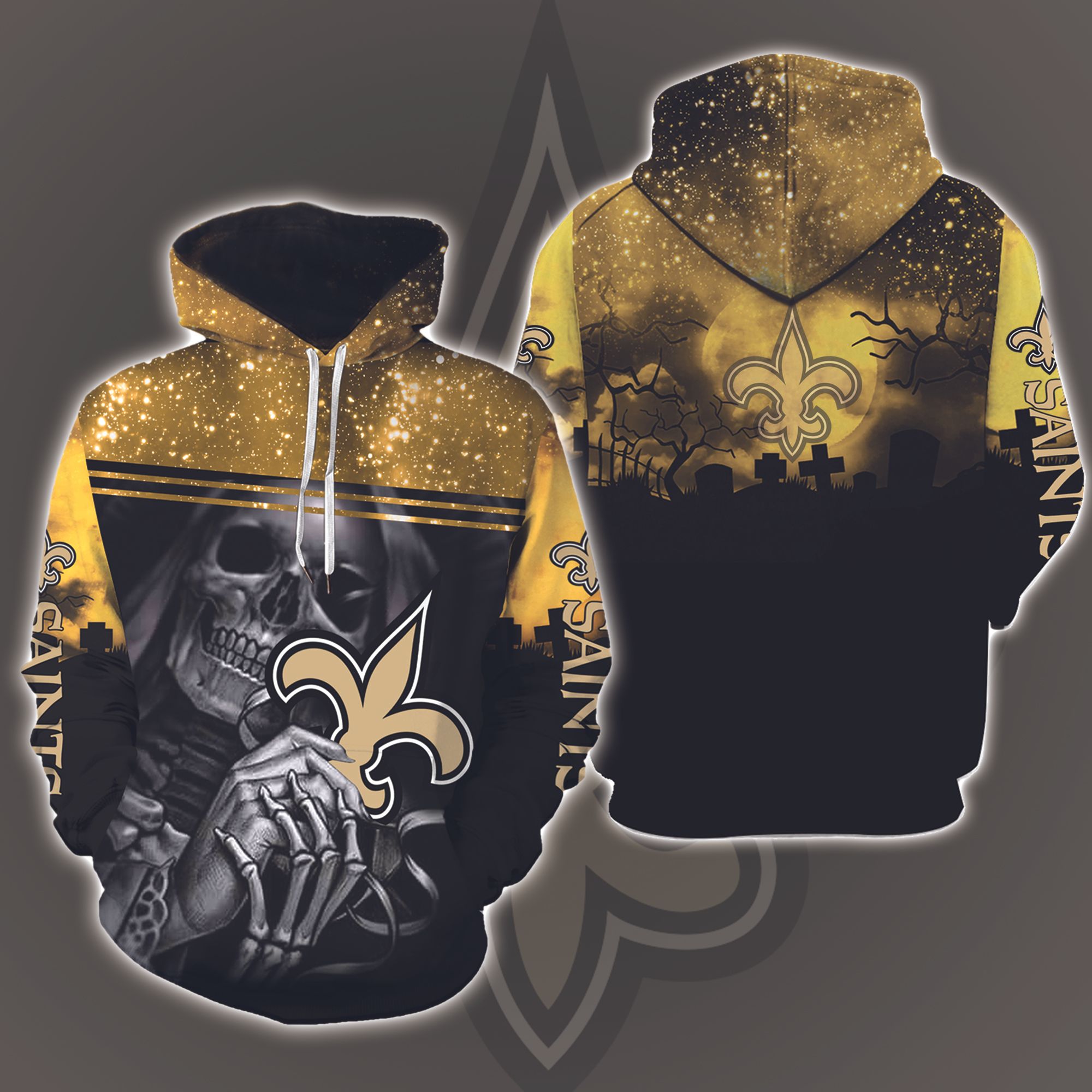 New Orleans Saints Skull Halloween 3D Printed Hoodie