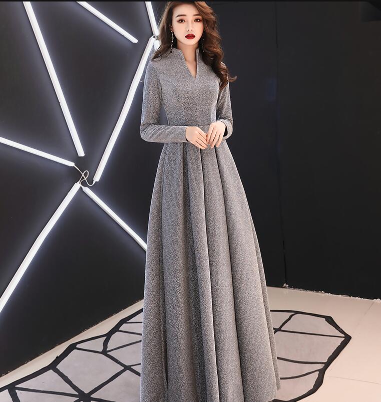 wei yin 2022 Women Long Sleeve Evening Gowns Celebrity Dress Elegant Formal Long Dresses Satin A line Evening Dresses WY1509 alx