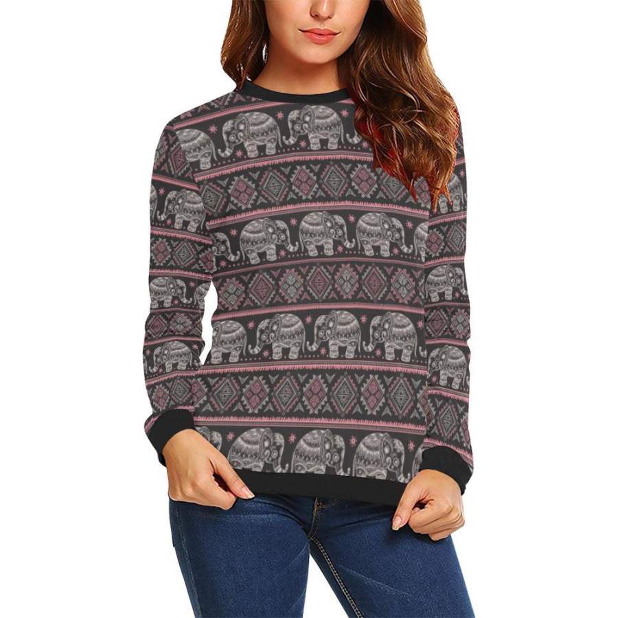 Red Elephant Aztec Pattern Print Women Crewneck Sweatshirt