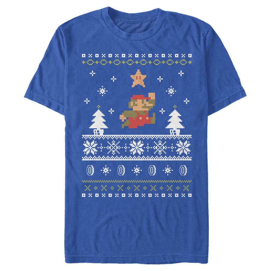 Nintendo Men’s Ugly Christmas Mario Jump Star  T Shirt