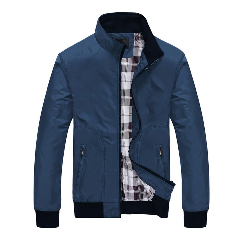 Trendy Middle-aged Coat Stand Collar Autumn Winter Men Outerwear Plaid Lining Pockets Coat alx