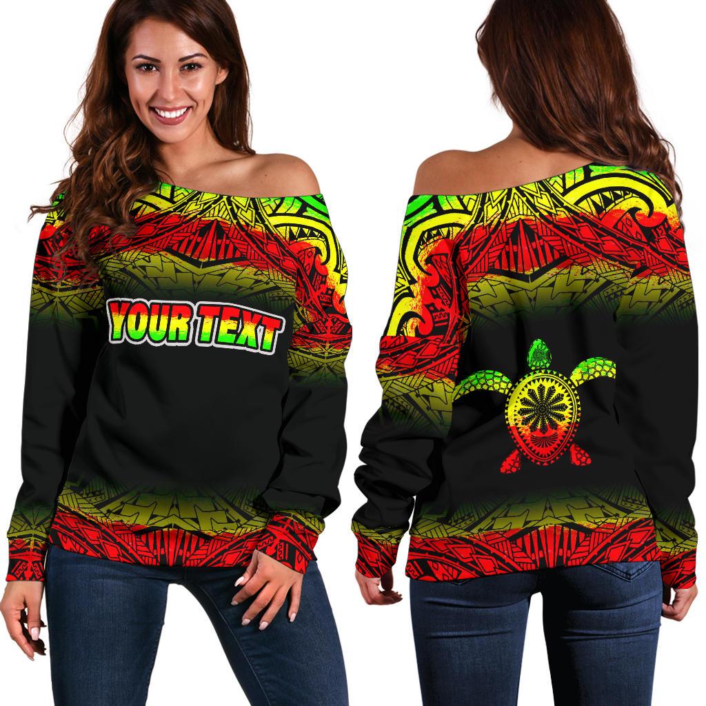 Turtle Custom Personalised Women’s Off Shoulder Sweater – Polynesia Reggae Fog – BN09