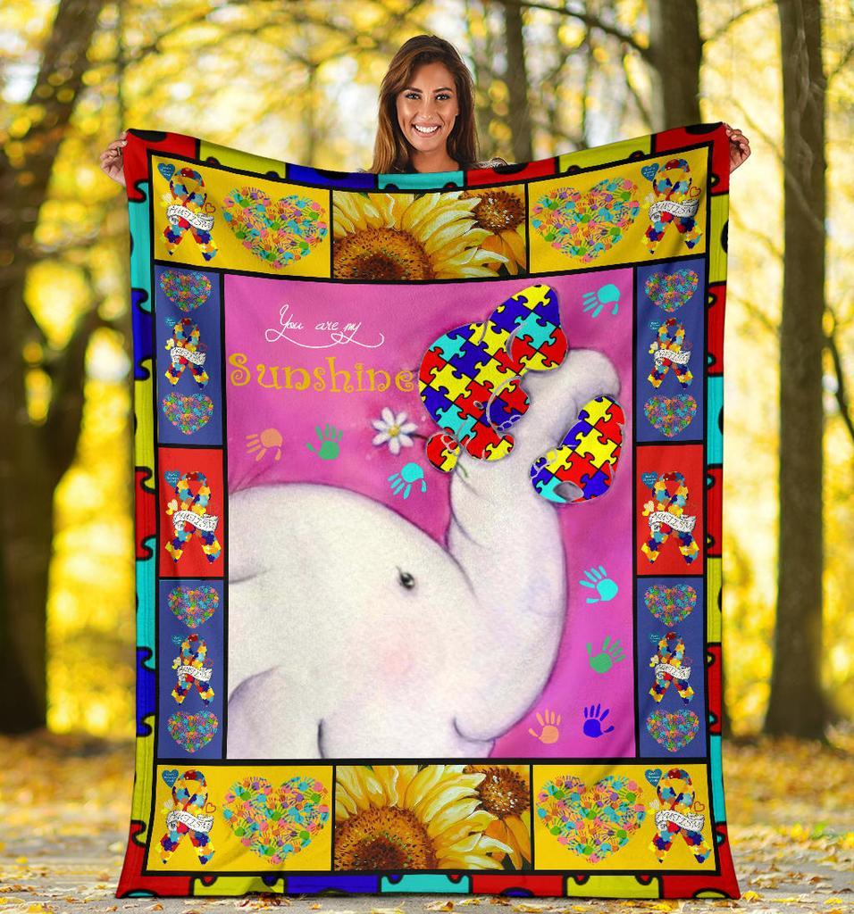 Autism Elephant You Are My Sunshine Quilt Blanket