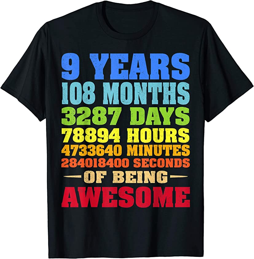 9 Years Old 9th Birthday Vintage Retro Shirt 108 Months T-Shirt