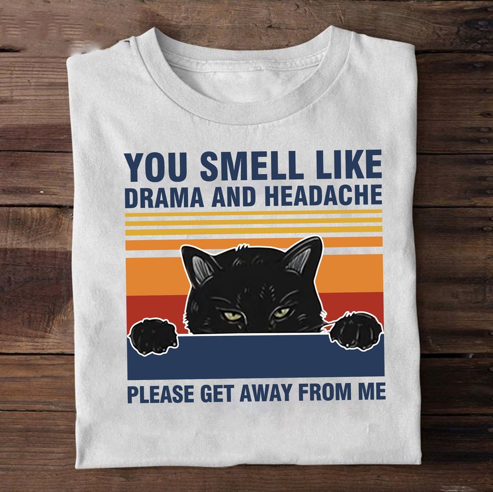 You Smell Like Drama And Headache Please Get Away From Me Black Cat Vintage Gift Standard/Premium T-Shirt