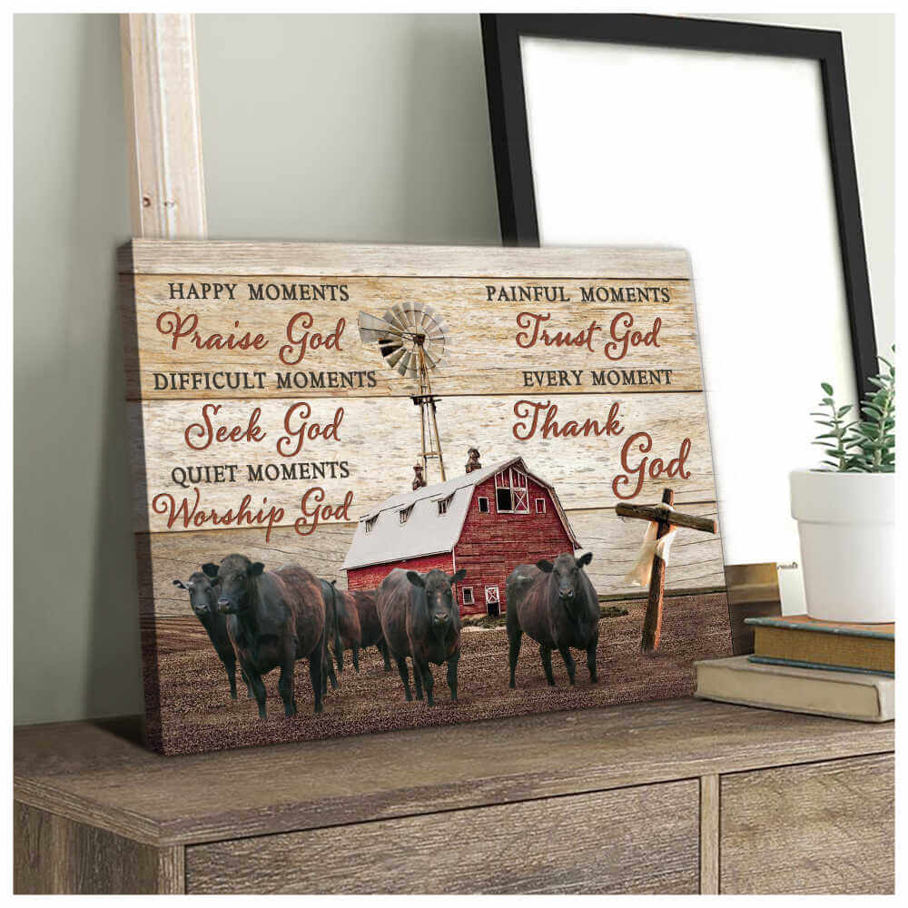 Farm Farmhouse Angus Cows Canvas Thank God Poster Print, Canvas Wall Decor