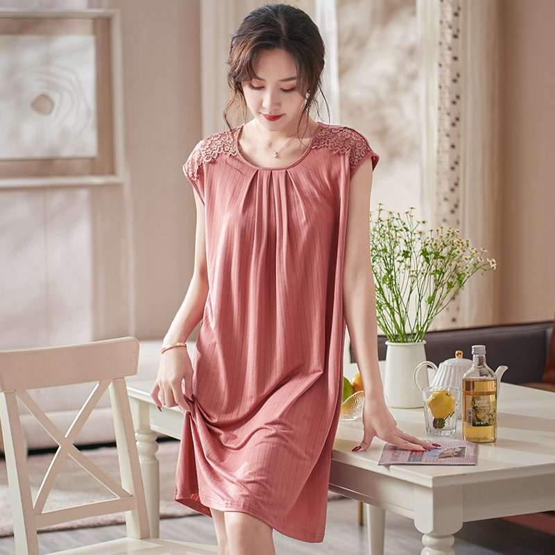 Summer Elegant Jacquard Night Dress Women Nightgown Big Yards 3XL Sleepshirts Sleeveless Nightie Nightdress Modal Lace Sleepwear alx