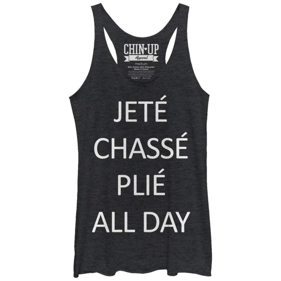 CHIN UP Women’s Jete Chasse Plie All Day  Racerback Tank Black Heather