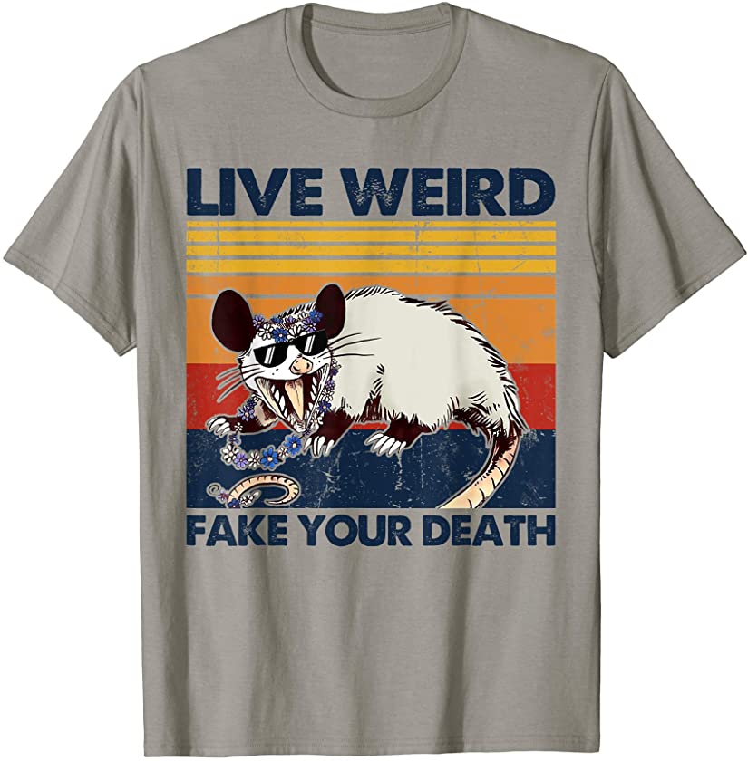 Live Weird Fake Your Death Opossum Ugly Cats Retro Vintage T-Shirt ...