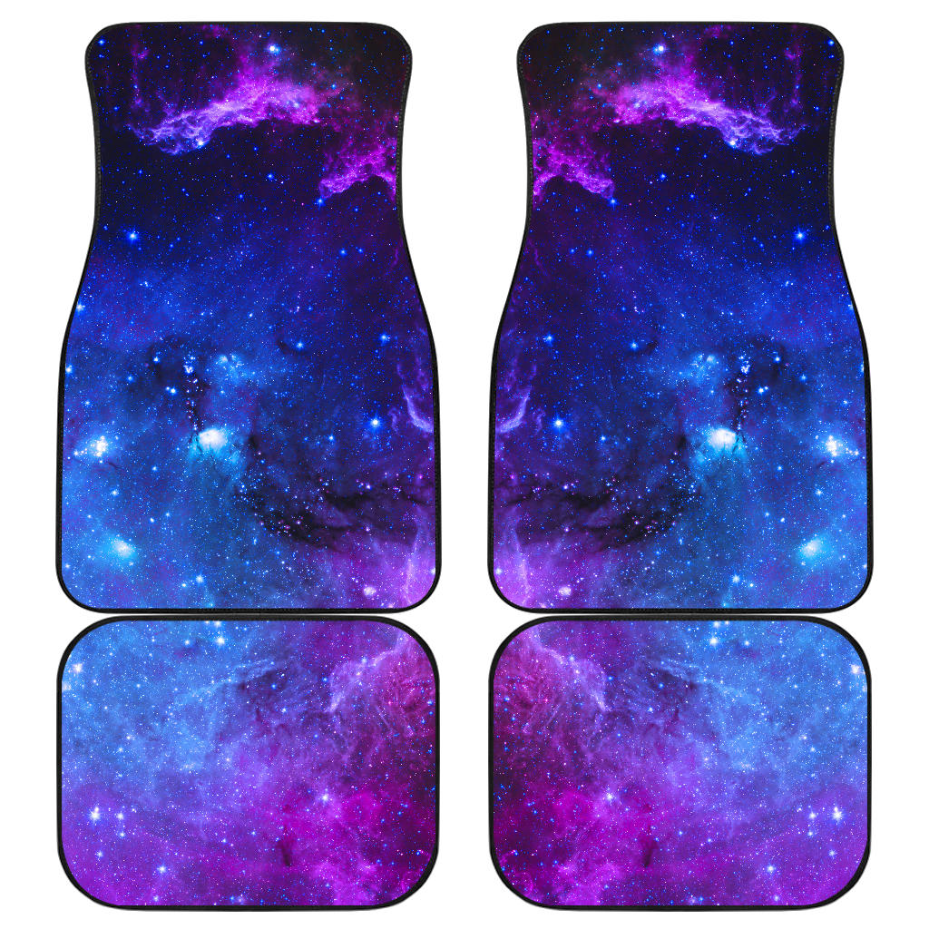 Purple Galaxy Space Blue Starfield Print Front And Back Car Floor Mats, Front Car Mat