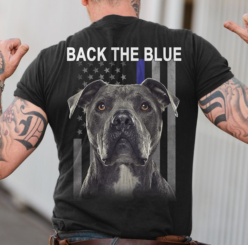 American Flag Black Pitbull Back The Blue Standard Men T-shirt