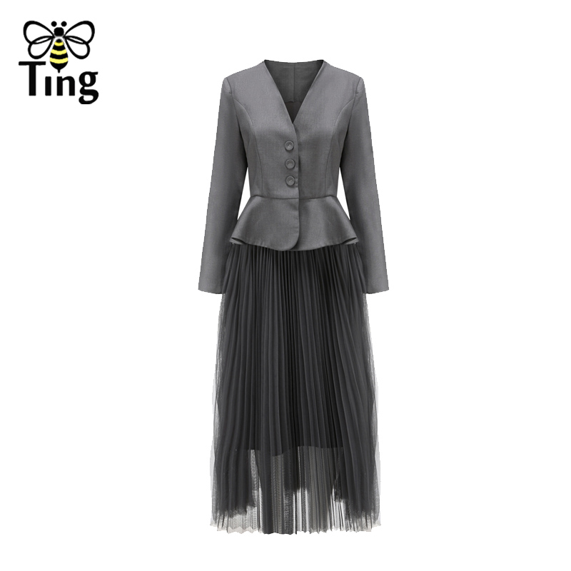 Tingfly Designer Runway Vintage Single Breasted Slim Coat & A Line Midi Skirt Women Office Work 2 Pcs Sets Dress Sets Outfits C alx