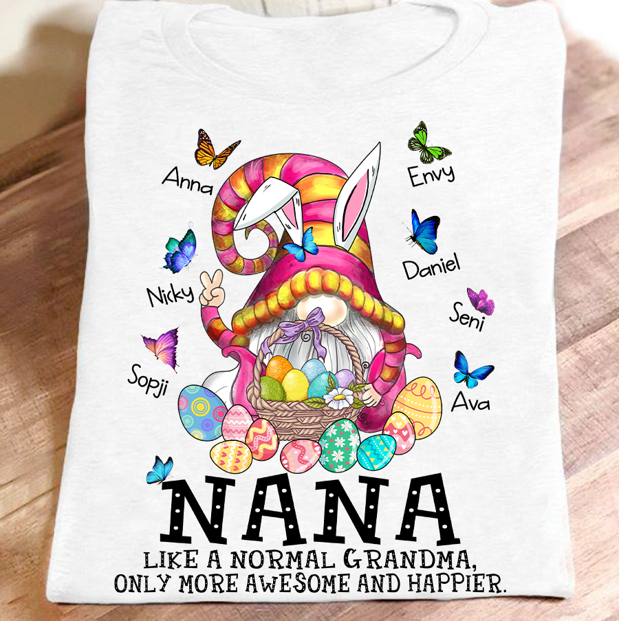 Apayprint – Nana – Gnomes Bunny, Grandkid’s Name | Personalized T-Shirt, Hoodie, S – 5XL, White Grey Pink Blue Black