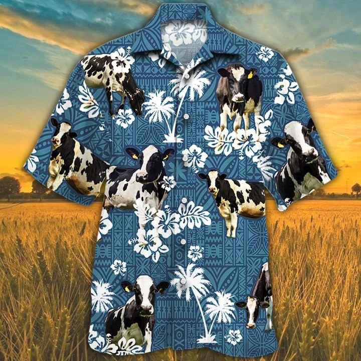 Holstein Friesian Cattle Lovers Blue Tribal Hawaii Cow Hawaii Shirts For Women Ha40506