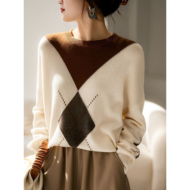 Women’s Sweater Round Neck Long Sleeve Loose Knitwear Autumn Winter Lingge Korean Pullover 2022 Fashion Women’s Top Suéteres alx