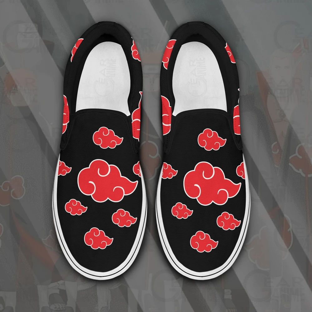 Akatsuki Cloud Slip On Sneakers Custom Anime Naruto Shoes Unisex Men Women