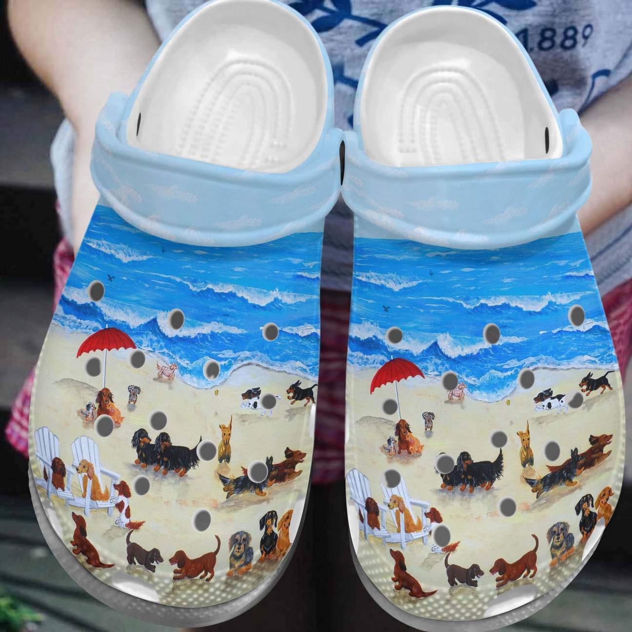 Dachshund Personalized Clog, Custom Name, Text, Color, Number Fashion Style For Women, Men, Kid, Print 3D Dachshund On The Beach