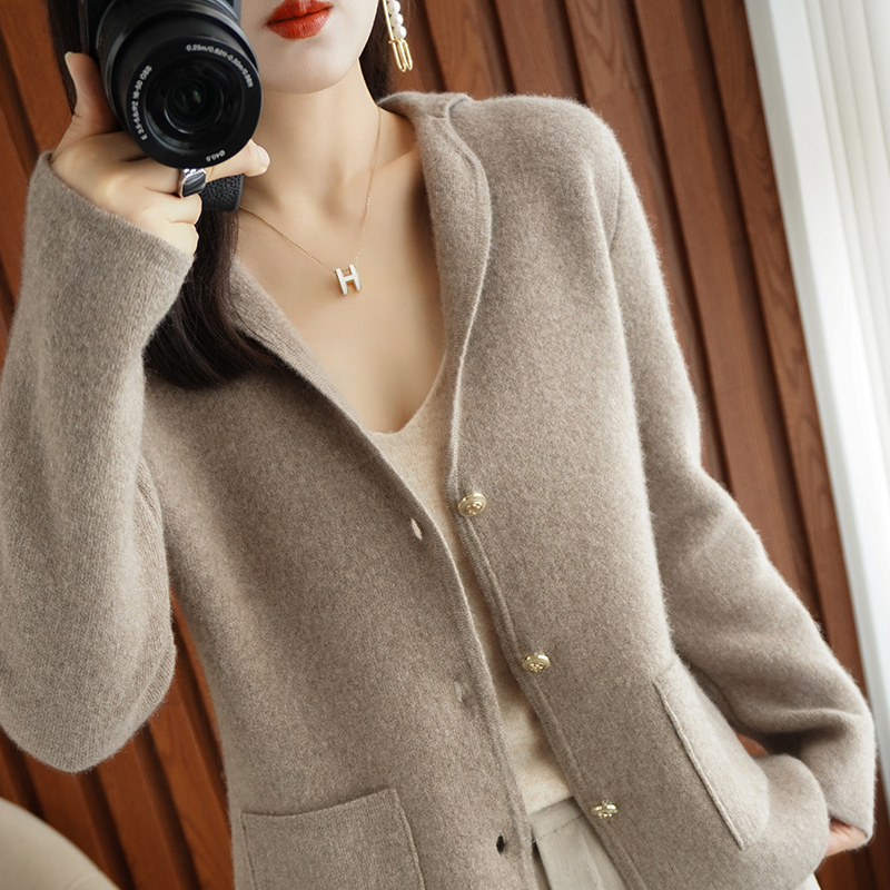 Autumn and winter new 100 pure wool knitted cardigan ladies lapel sweater solid color long-sleeved jacket cashmere casual top alx