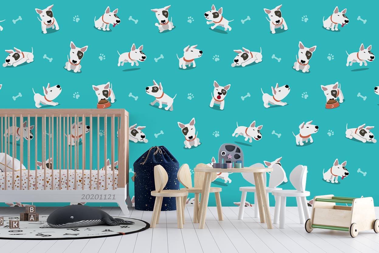 3D Cartoon Animal Dog Green Wall Mural Wallpaper Lqh 4