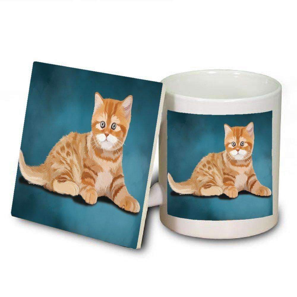 British Orange Kitten Cat Mug And Coaster Set