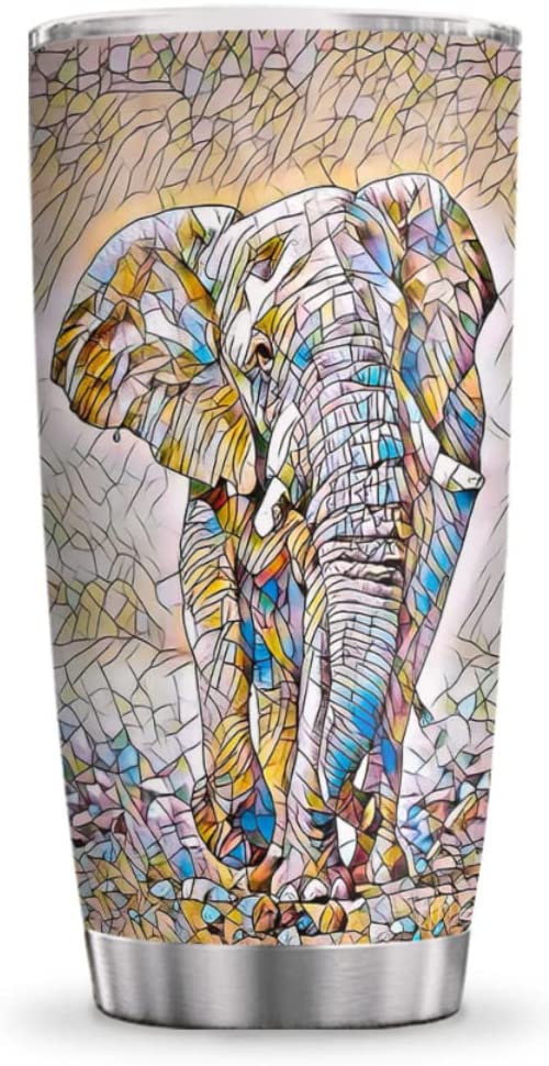 20Oz Colorful Elephant Pattern Inspiration Motivational Gifts Stainless Steel Tumbler Cup With Lid, Double Wall Vacuum Thermos Insulated Travel