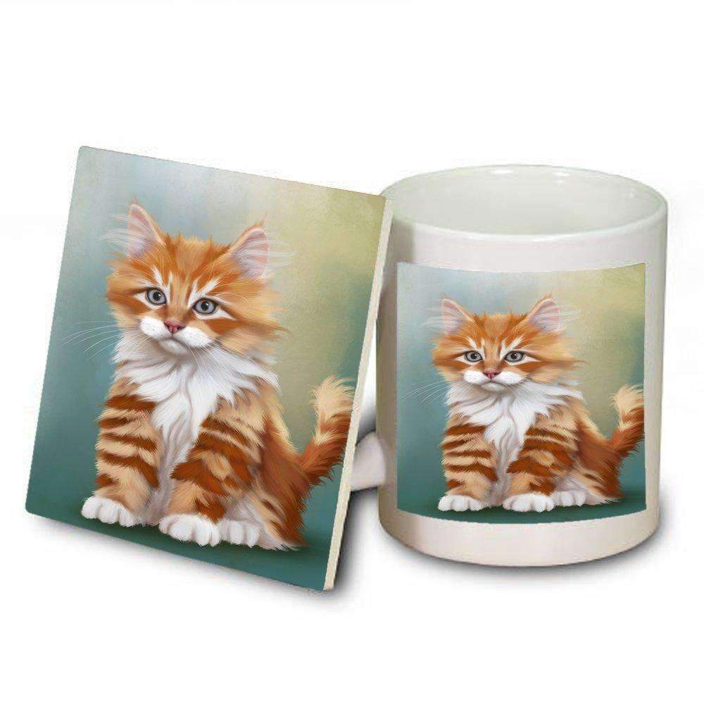 Orange White Kitten Cat Mug And Coaster Set