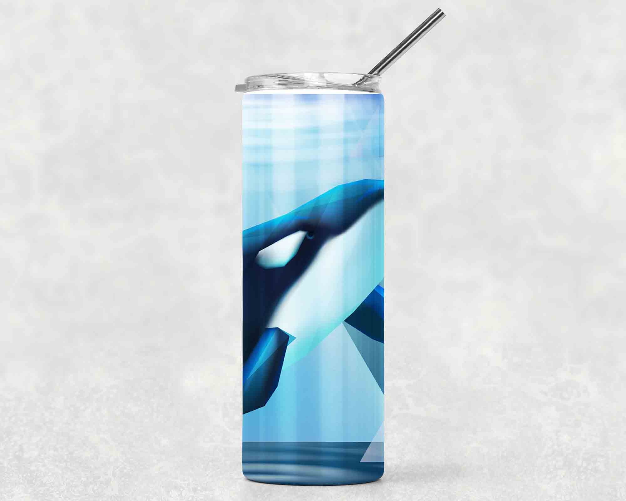 Orca Tumbler With Stainless Steel Straw Skinny Tumbler Watercolor Illustrated Killer Whale Gift Idea Travel Mug Cold Hot Vacuum Lid