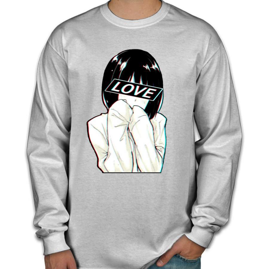 LOVE Sad Japanese Aesthetic Men Long Sleeve Shirt