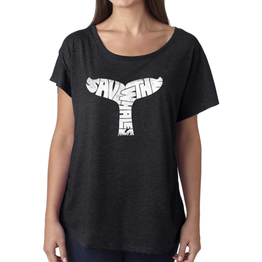 LA Pop Art Women’s Dolman Word Art Shirt – SAVE THE WHALES