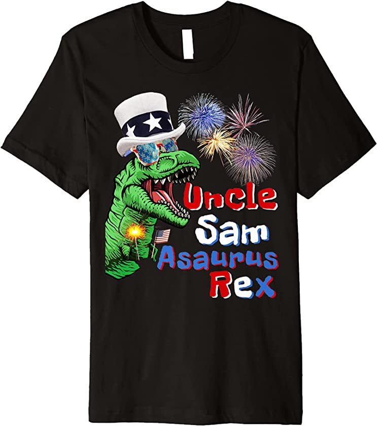 T-Rex Uncle Sam Asaurus Rex Funny 4th Of July Firework T Rex Premium T-Shirt