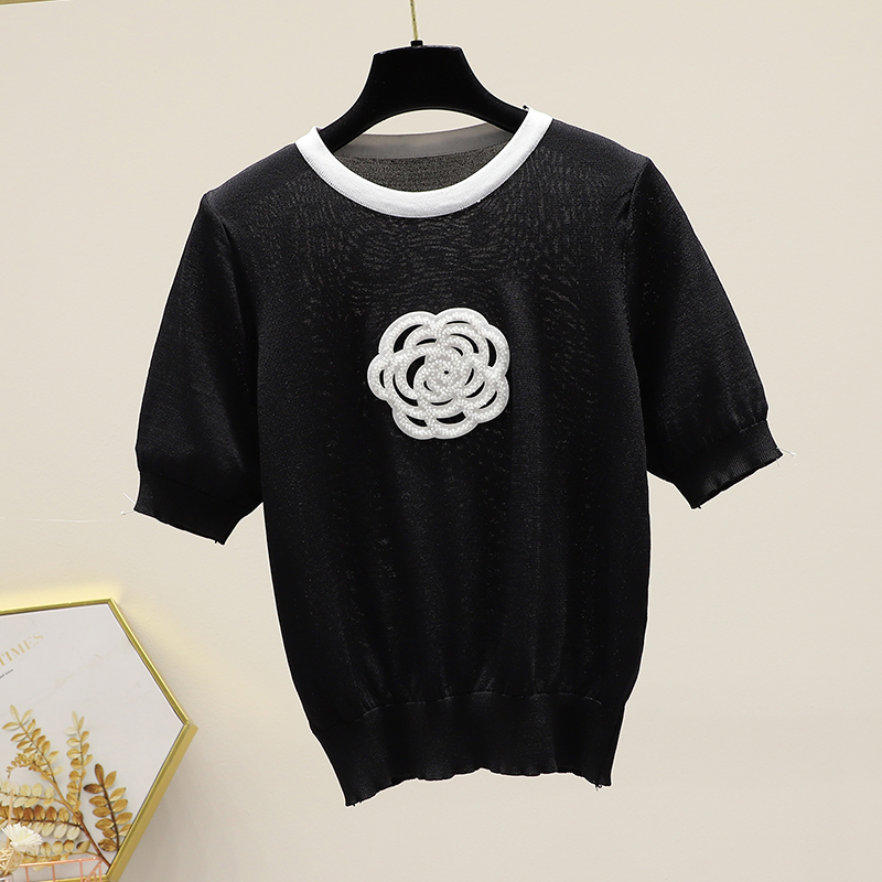 2022 Summer New Fashion Three-Dimensional Floral Knitted Top Women’s Streetwear French Elegant Casual White Crop Sweater Female alx