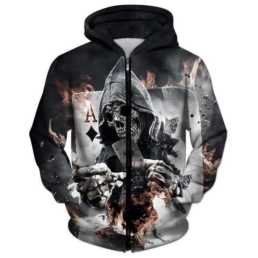 3D Zip Hoodies Skull Poker Hoodie Men Women Sweatshirt Brand Tracksuits Quality Plus Size Streetwear Drop Ship Hoody ZOOTOP BEAR