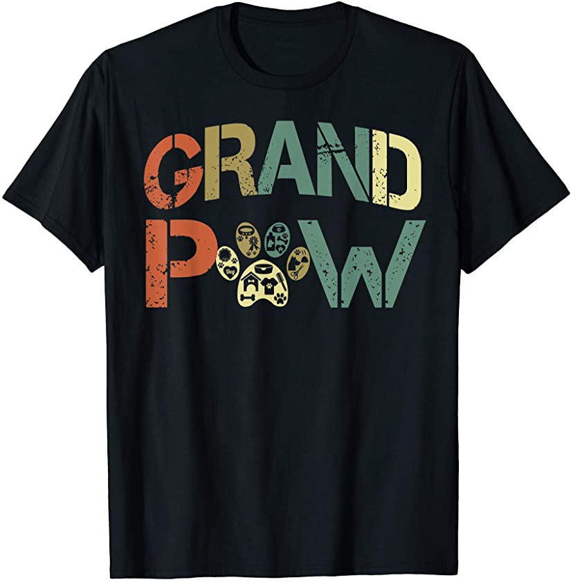 Mens Cool Dog Shirt Grand Paw Doggy Puppy Lover Grandpa Vintage T-Shirt