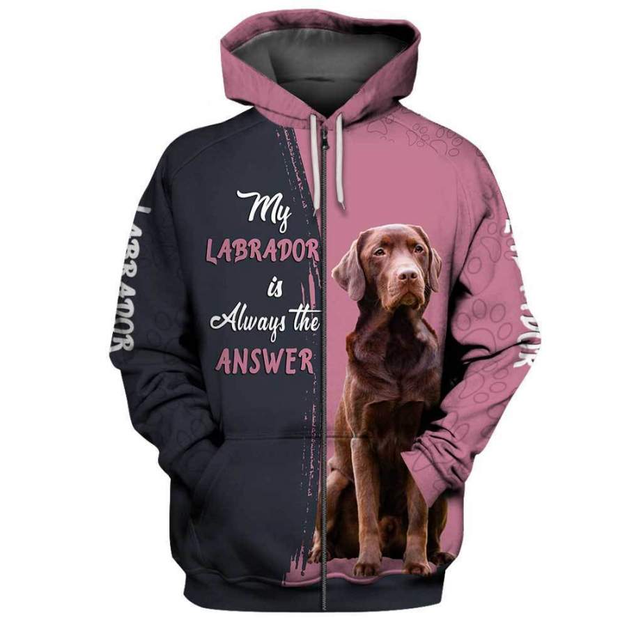 LABRADOR 3D Full Printing Zip Hoodie