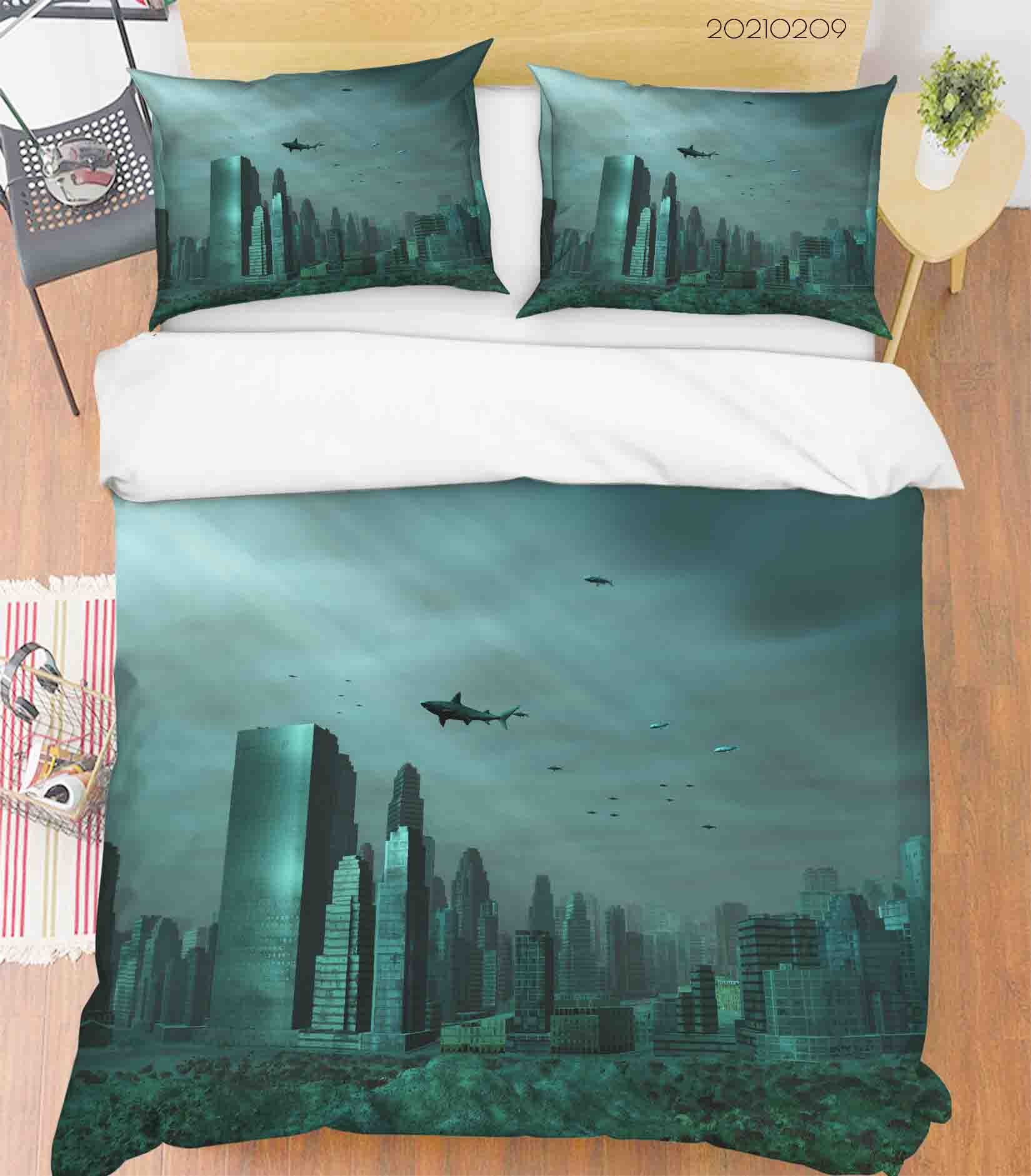 3D Undersea City Whale Quilt Cover Set Bedding Set Duvet Cover Pillowcases 225