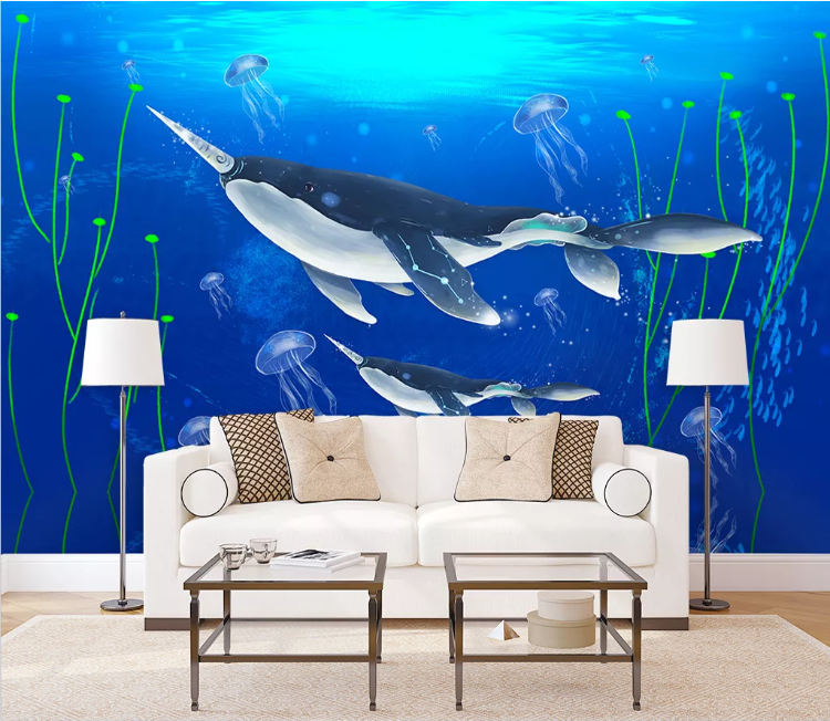 3D Shark Jellyfish Seabed Wall Mural Wallpaper 1287