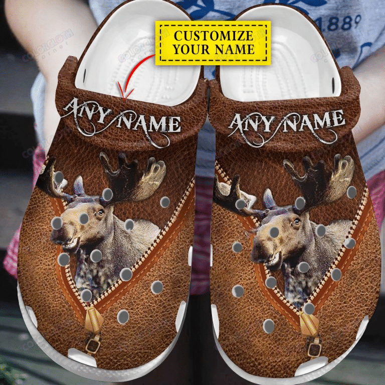 Moose Hunting Personalized Leather Pattern Clog Shoes Tv058430