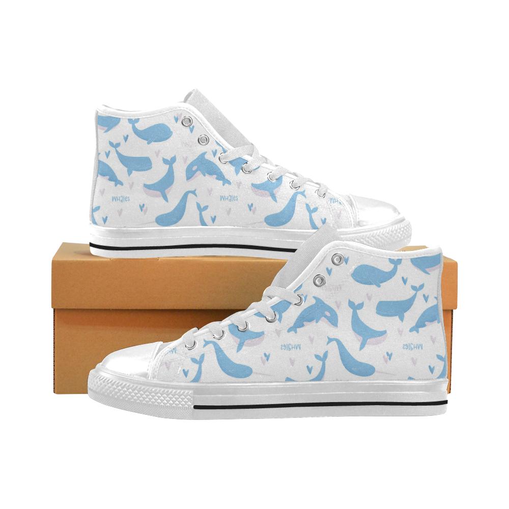 Blue whale pattern Men’s High Top Shoes White