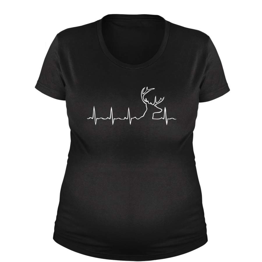 Hunting Heartbeat Dear Head  Maternity Pregnancy Scoop Neck T-Shirt