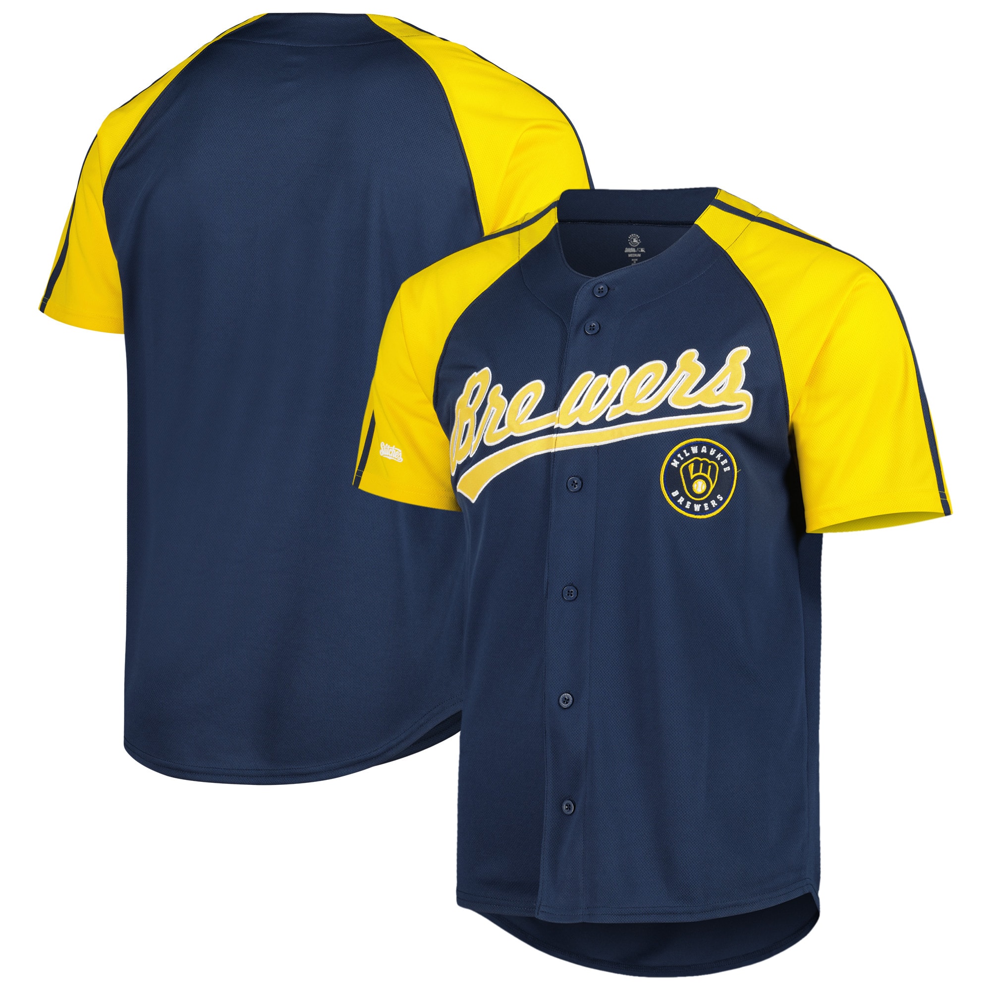 Milwaukee Brewers Stitches Button-Down Raglan Fashion Jersey – Navy