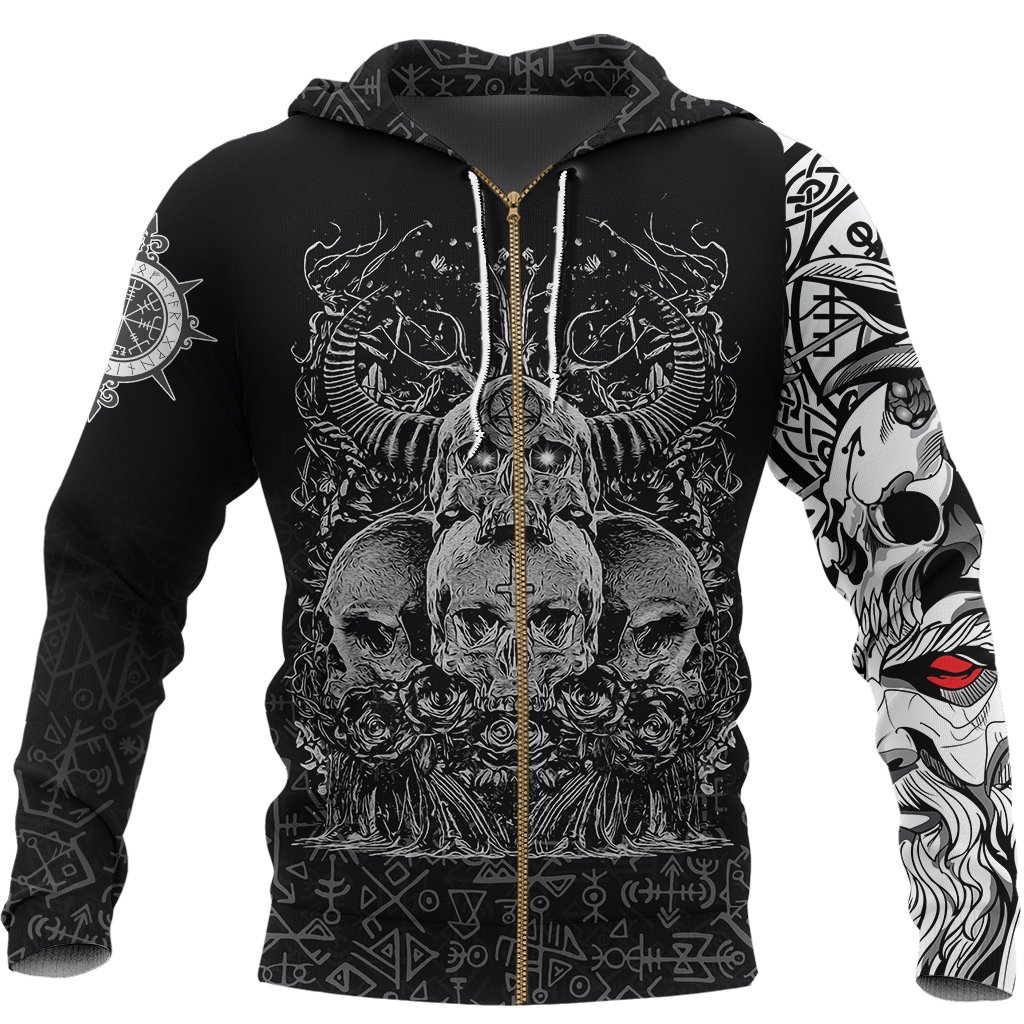 (Custom) Viking Skull Hornor Zip Hoodie A27