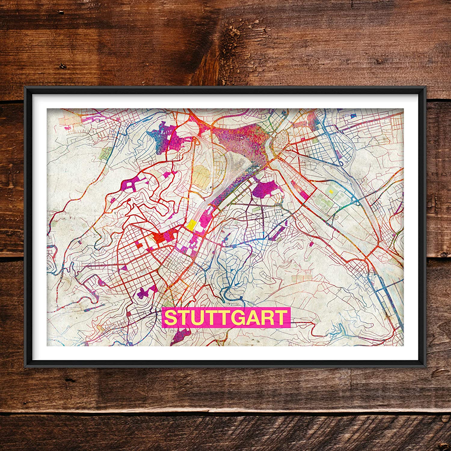 Wall Art Map Of The World Stuttgart Map – Original Art Print  – City Street Map Of Stuttgart, Germany – Poster Watercolor Illustration Wall Home Decor Gift