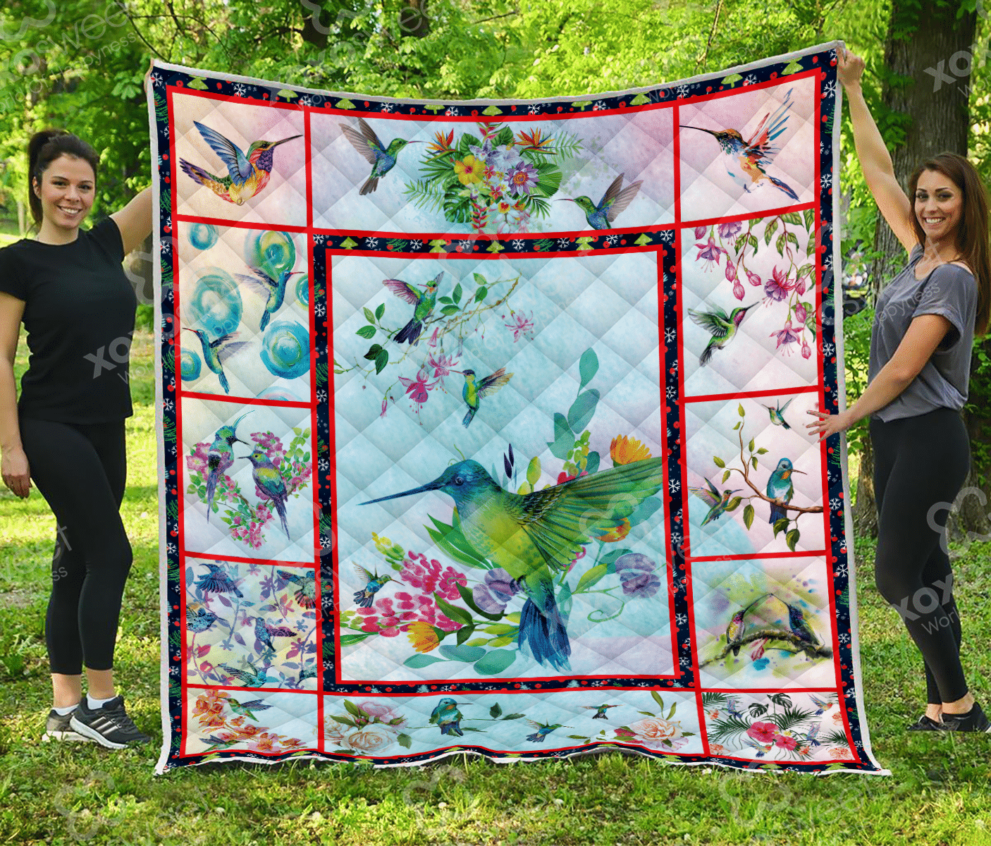 Watercolor Hummingbird Quilt Blanket