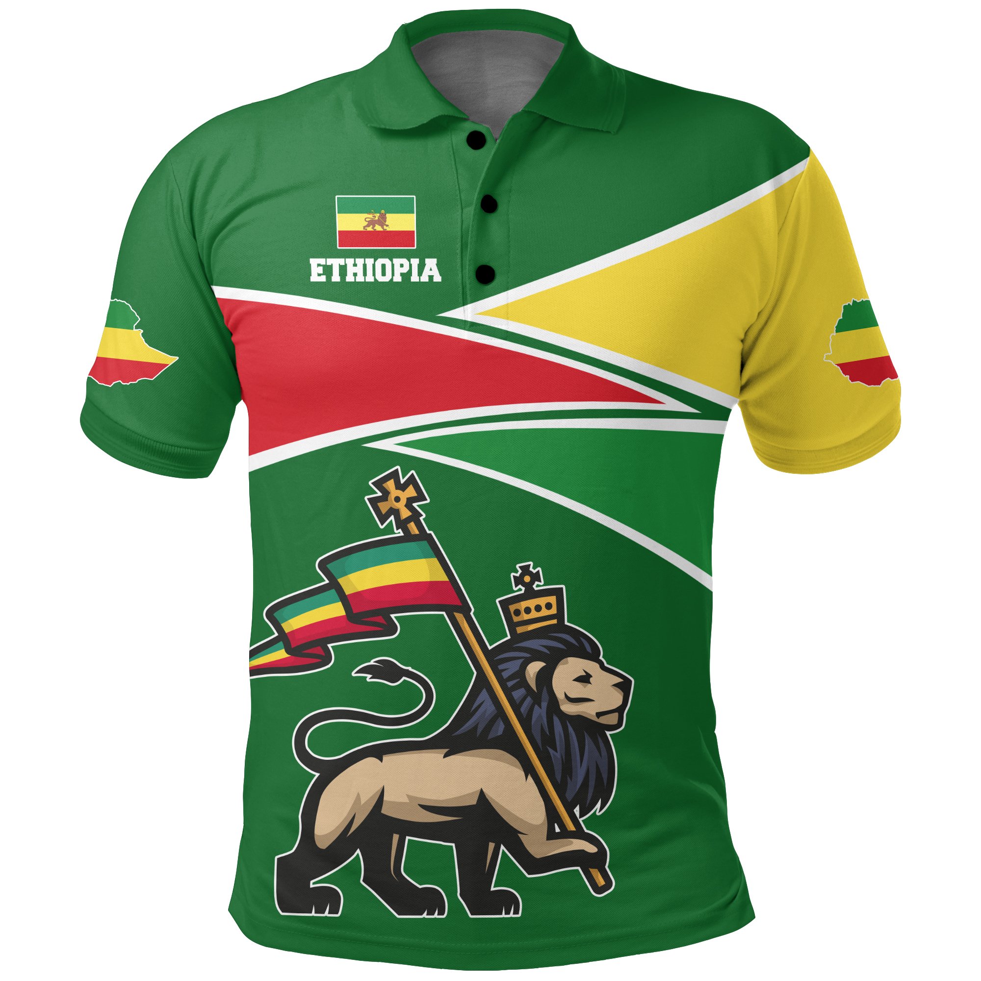 1stTheWorld Ethiopia Polo Shirt, Ethiopia Strong Lion A10