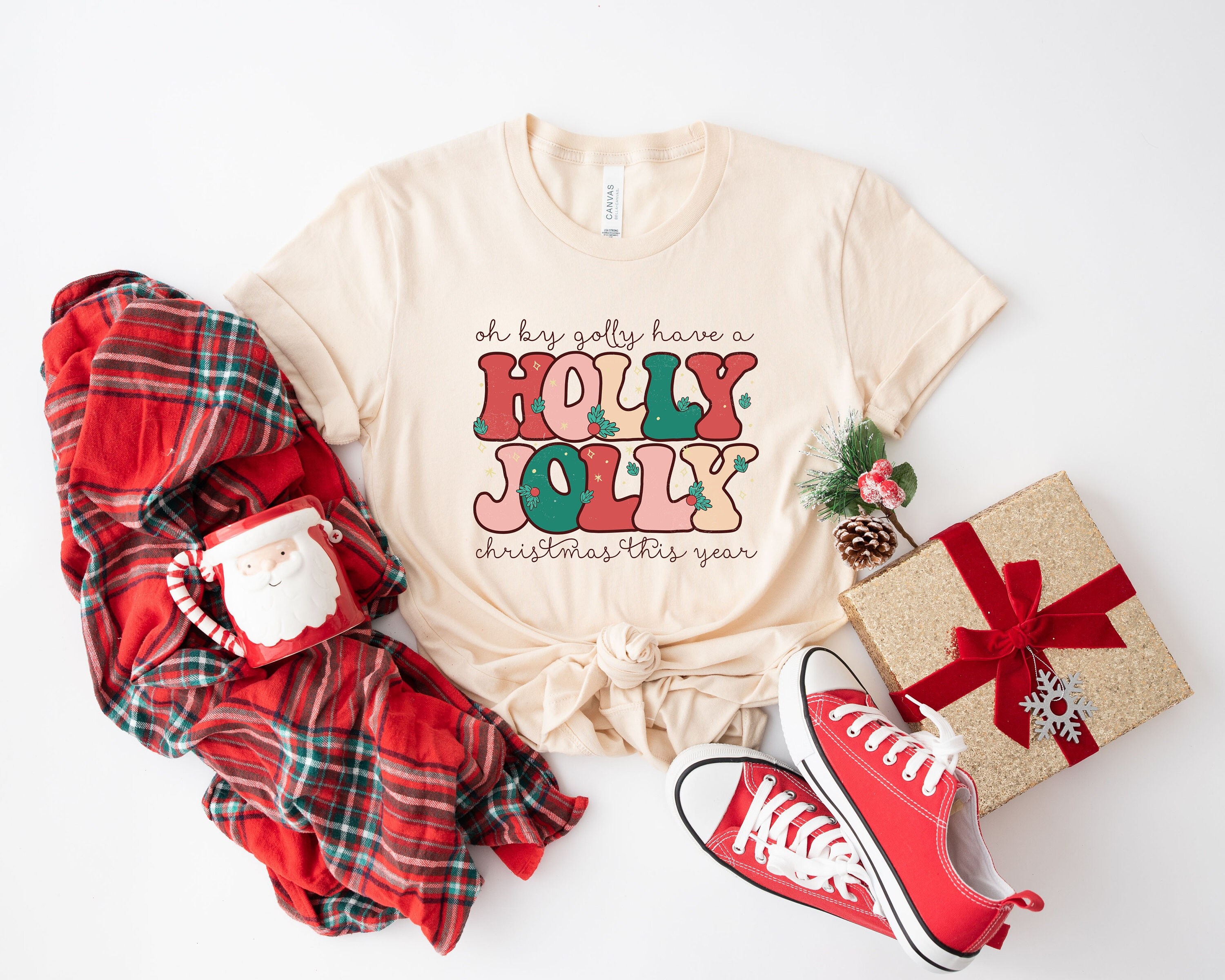 Holly Jolly Funny Christmas T shirt, funny chritmas t-shirt, Christmas t-shirt, holiday apparel, Retro christmas, Women graphic tee