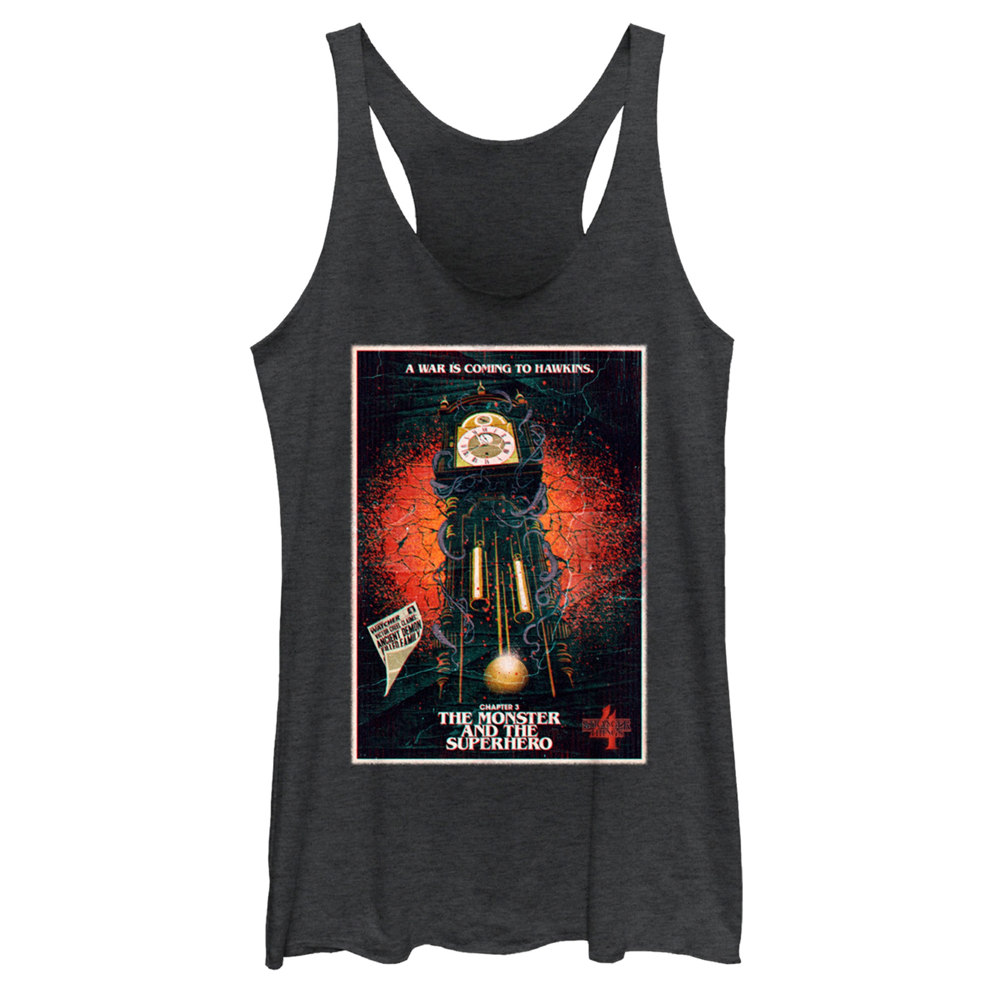 Women’S Stranger Things Retro The Monster And The Superhero Poster Racerback Tank Top