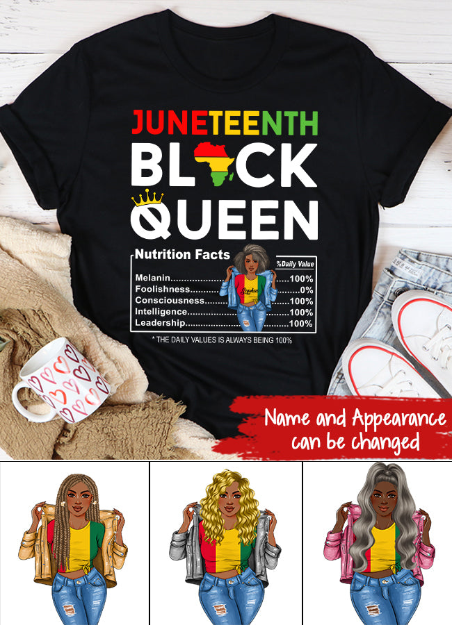 Juneteenth Shirt, Custom Juneteenth Shirt, Juneteenth Womens Black Queen Nutritional Facts 4Th Of July T-Shirt