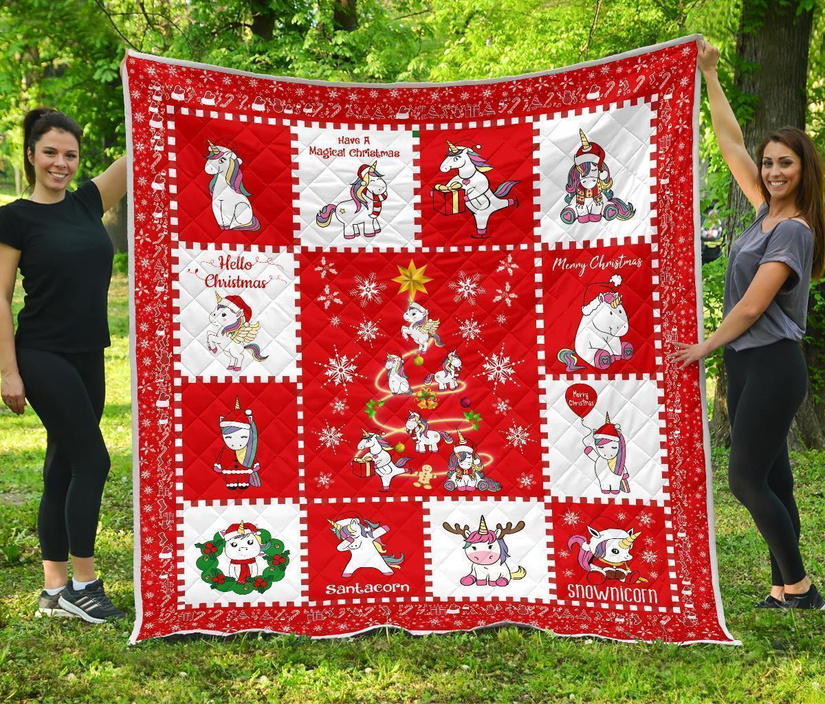 Christmas Unicorn Quilt Blanket Xmas Gift For Unicorn Lover