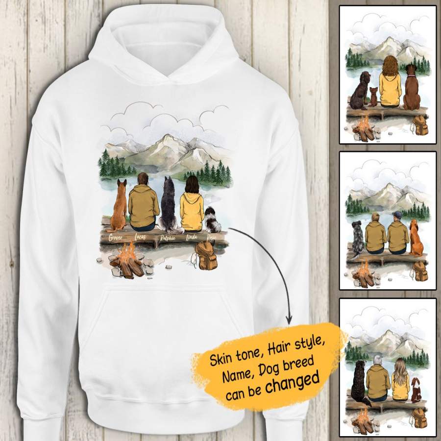 [ FRONT SIDE ] Personalized custom dog & couple hoodie gift for dog mom dad lover owner – Hiking – Mountain – 2415