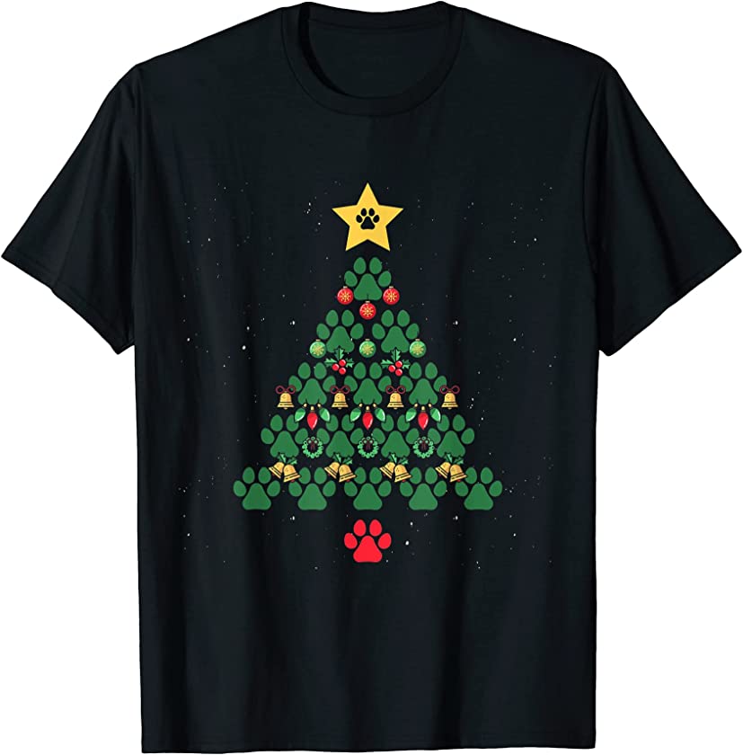 Christmas Dog Paw – Puppy Christmas Tree Paw Dog Owner T-Shirt